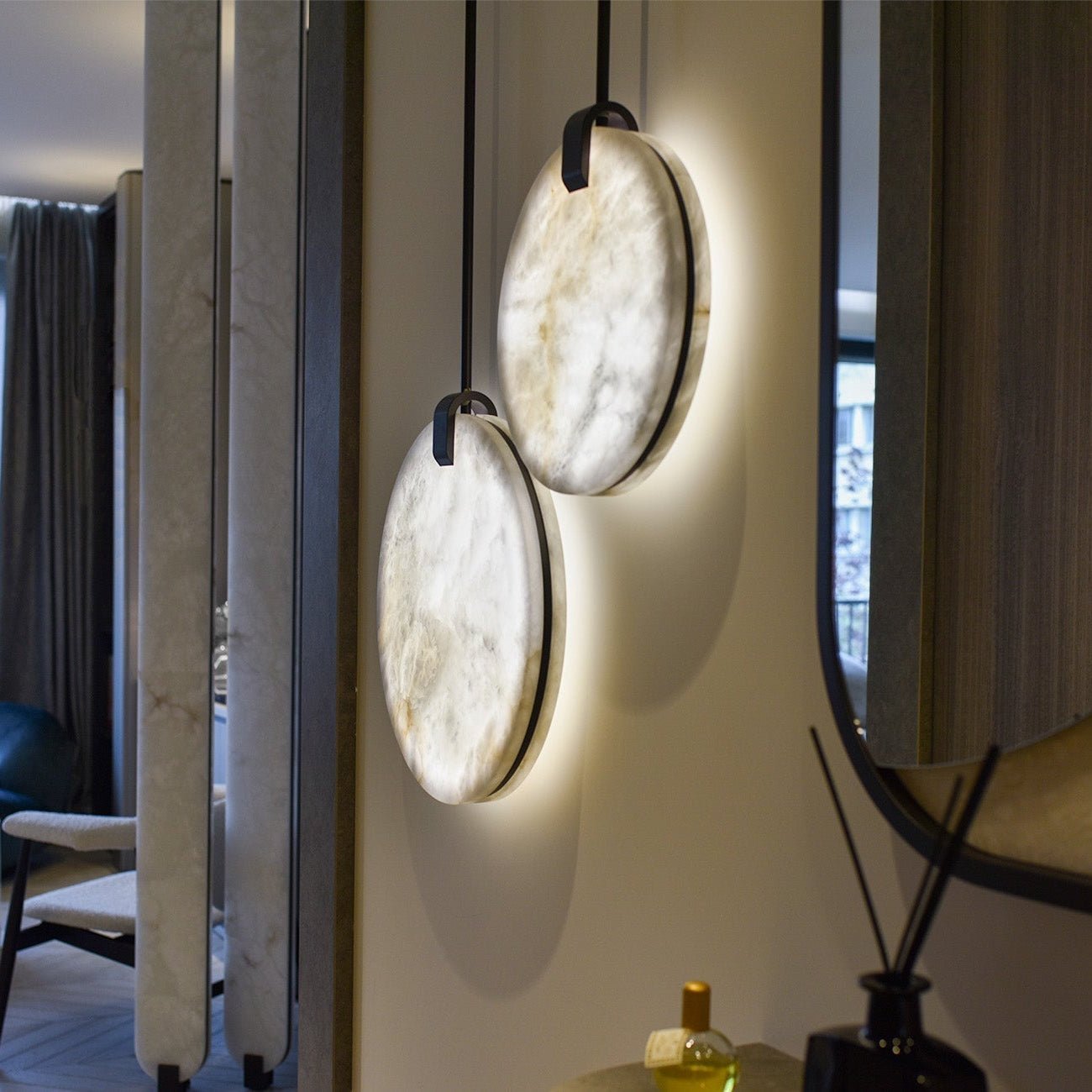 Soho Real Alabaster Disc Pendant Light, Pendant Lamp For Hallway, Staircase