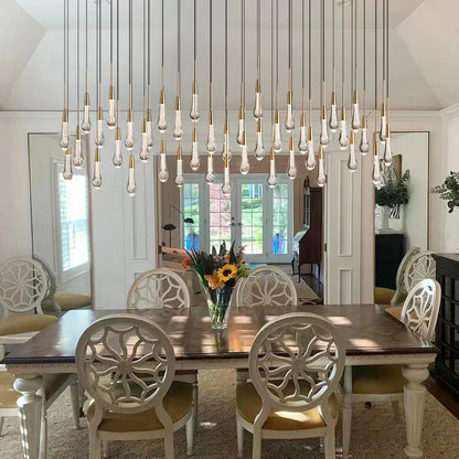 Soltaire Linear Chandelier - Seeded Glass Raindrop Pendant Lighting