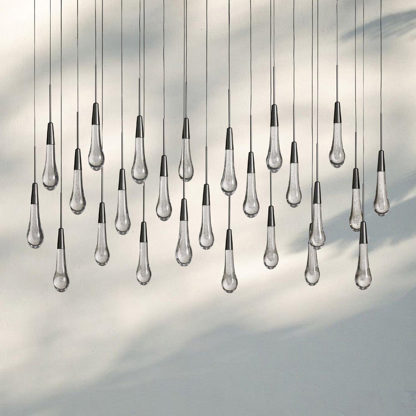 Soltaire Linear Chandelier - Seeded Glass Raindrop Pendant Lighting