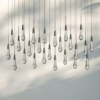 Soltaire Linear Chandelier - Seeded Glass Raindrop Pendant Lighting