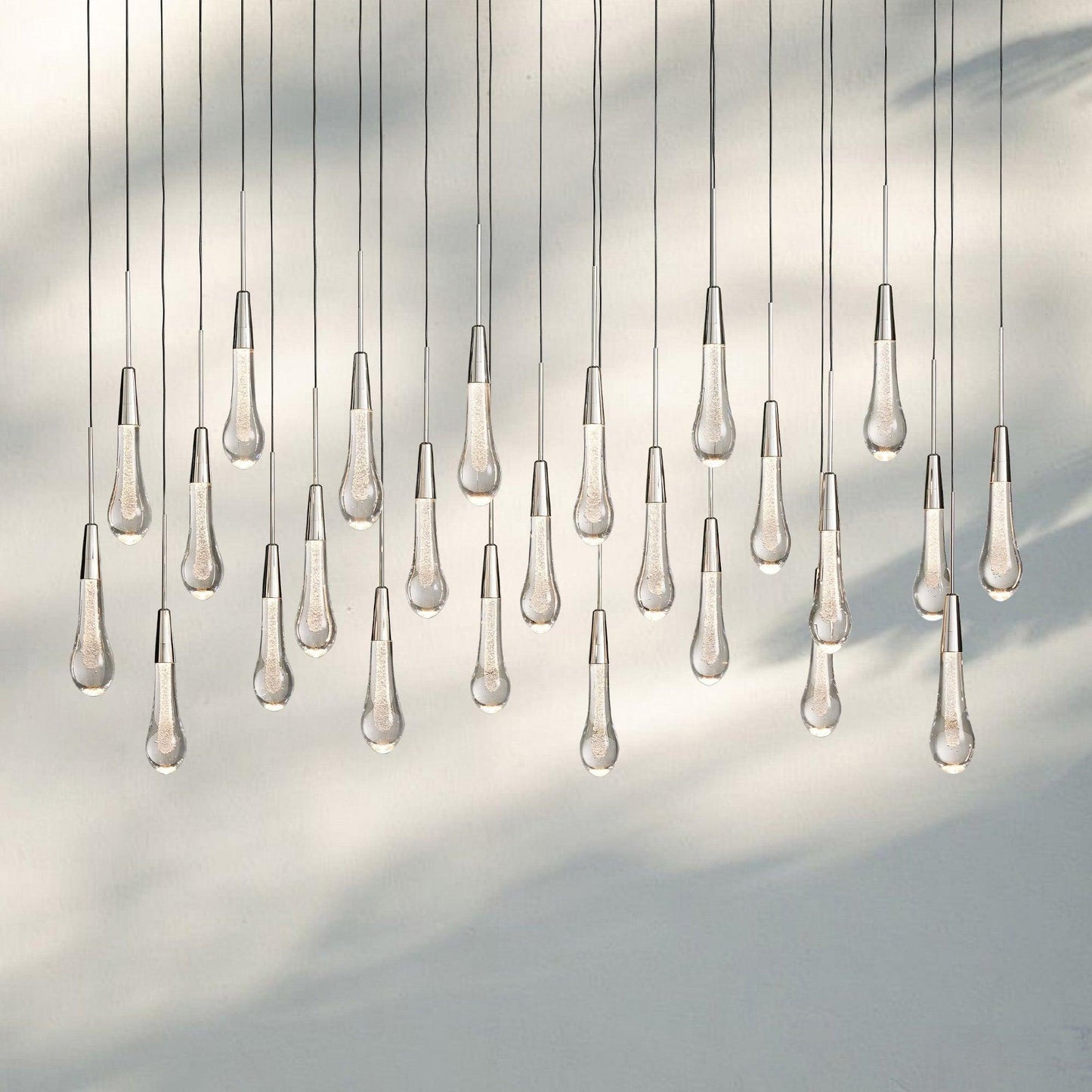 Soltaire Linear Chandelier - Seeded Glass Raindrop Pendant Lighting