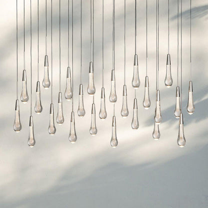 Soltaire Linear Chandelier - Seeded Glass Raindrop Pendant Lighting
