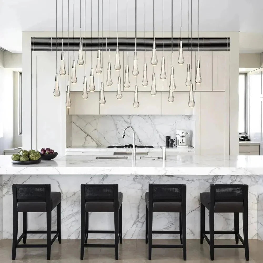 Soltaire Linear Chandelier - Seeded Glass Raindrop Pendant Lighting