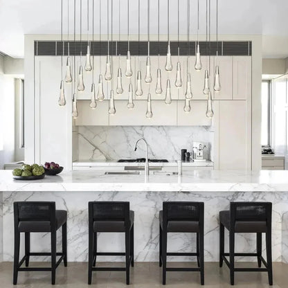 Soltaire Linear Chandelier - Seeded Glass Raindrop Pendant Lighting