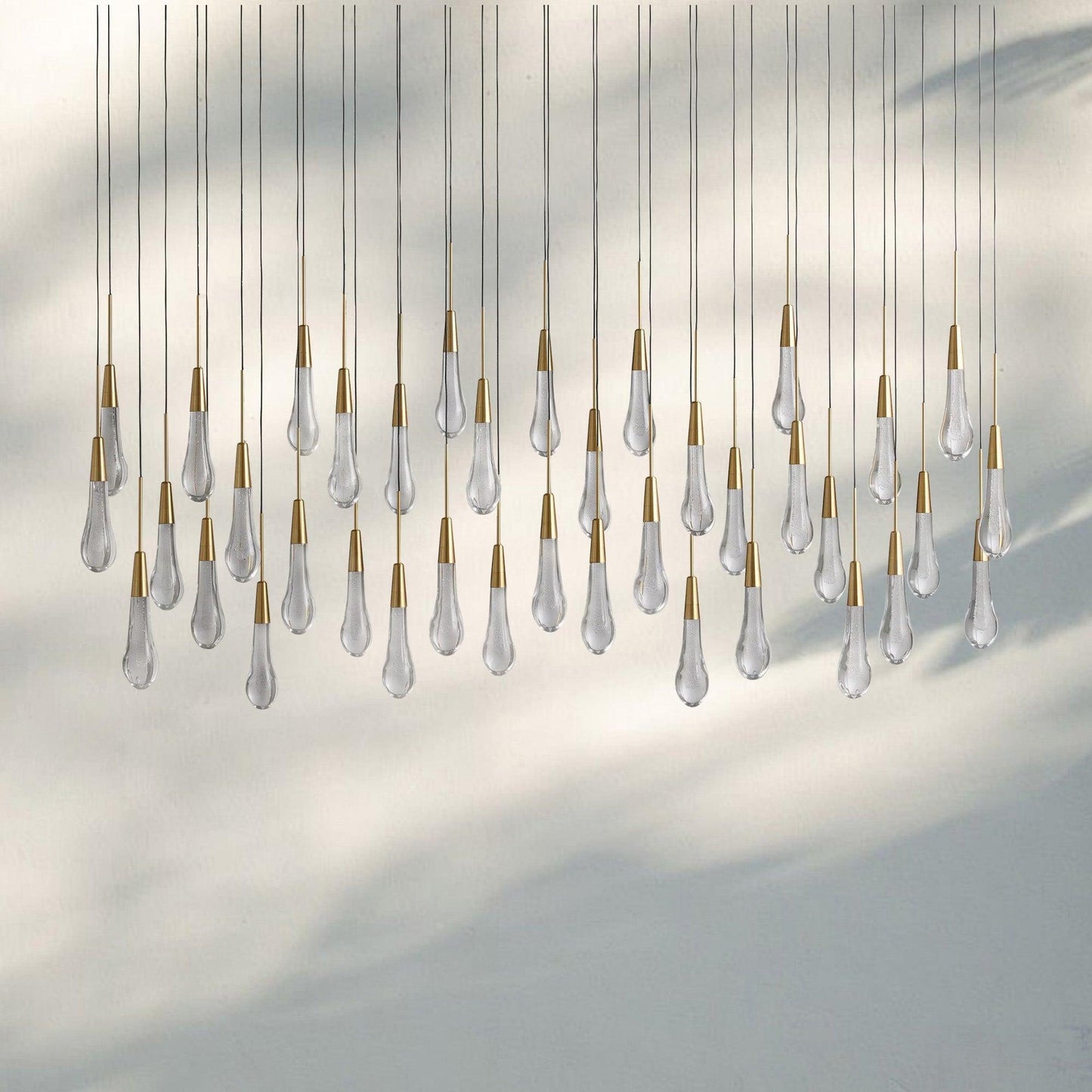 Soltaire Linear Chandelier - Seeded Glass Raindrop Pendant Lighting