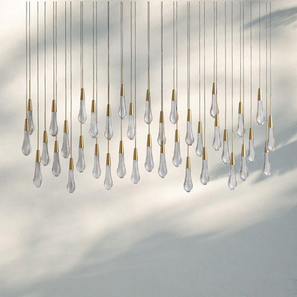 Soltaire Linear Chandelier - Seeded Glass Raindrop Pendant Lighting
