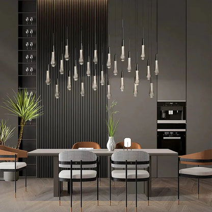 Soltaire Linear Chandelier - Seeded Glass Raindrop Pendant Lighting