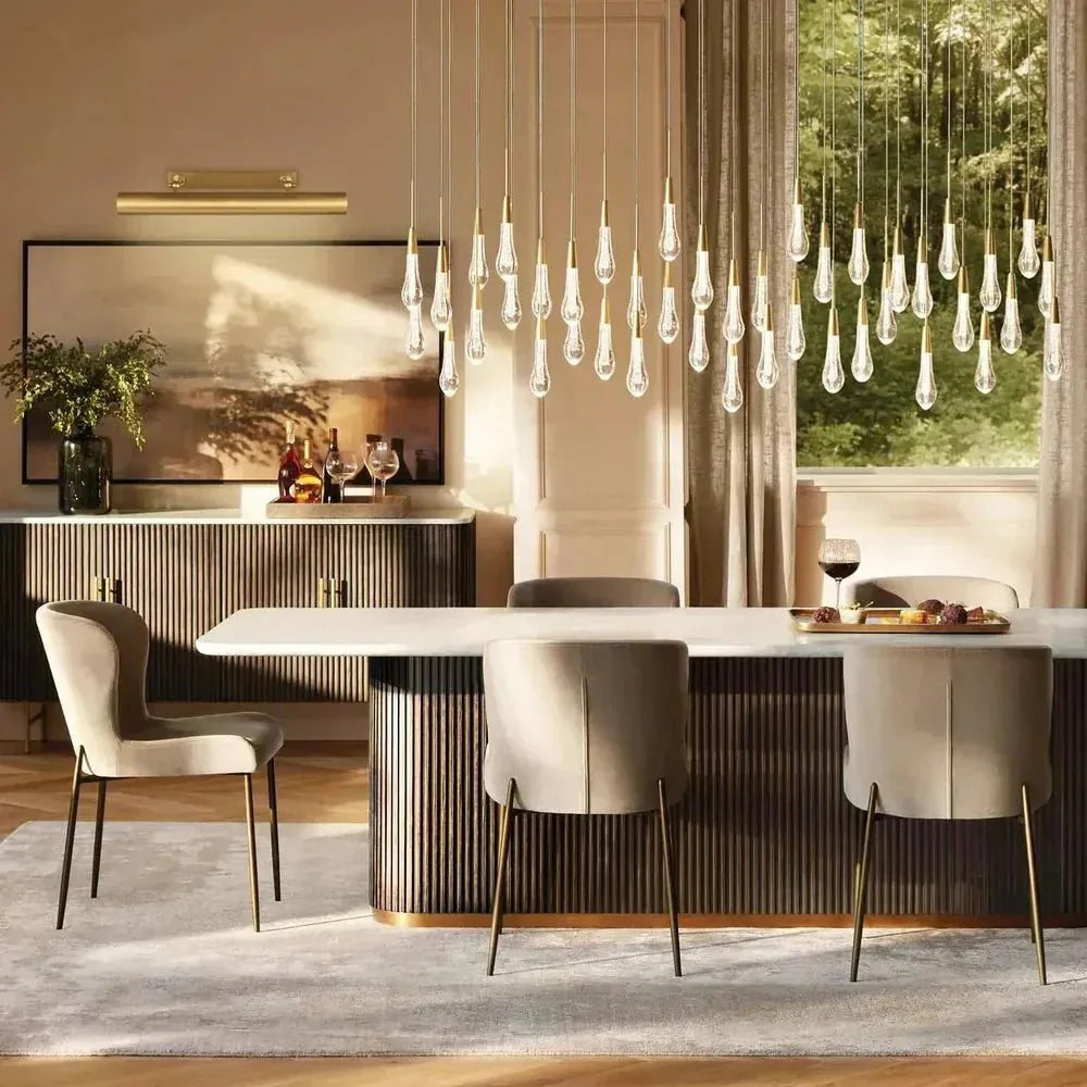 Soltaire Linear Chandelier - Seeded Glass Raindrop Pendant Lighting