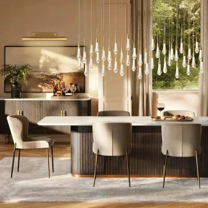 Soltaire Linear Chandelier - Seeded Glass Raindrop Pendant Lighting