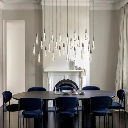 Soltaire Linear Chandelier - Seeded Glass Raindrop Pendant Lighting