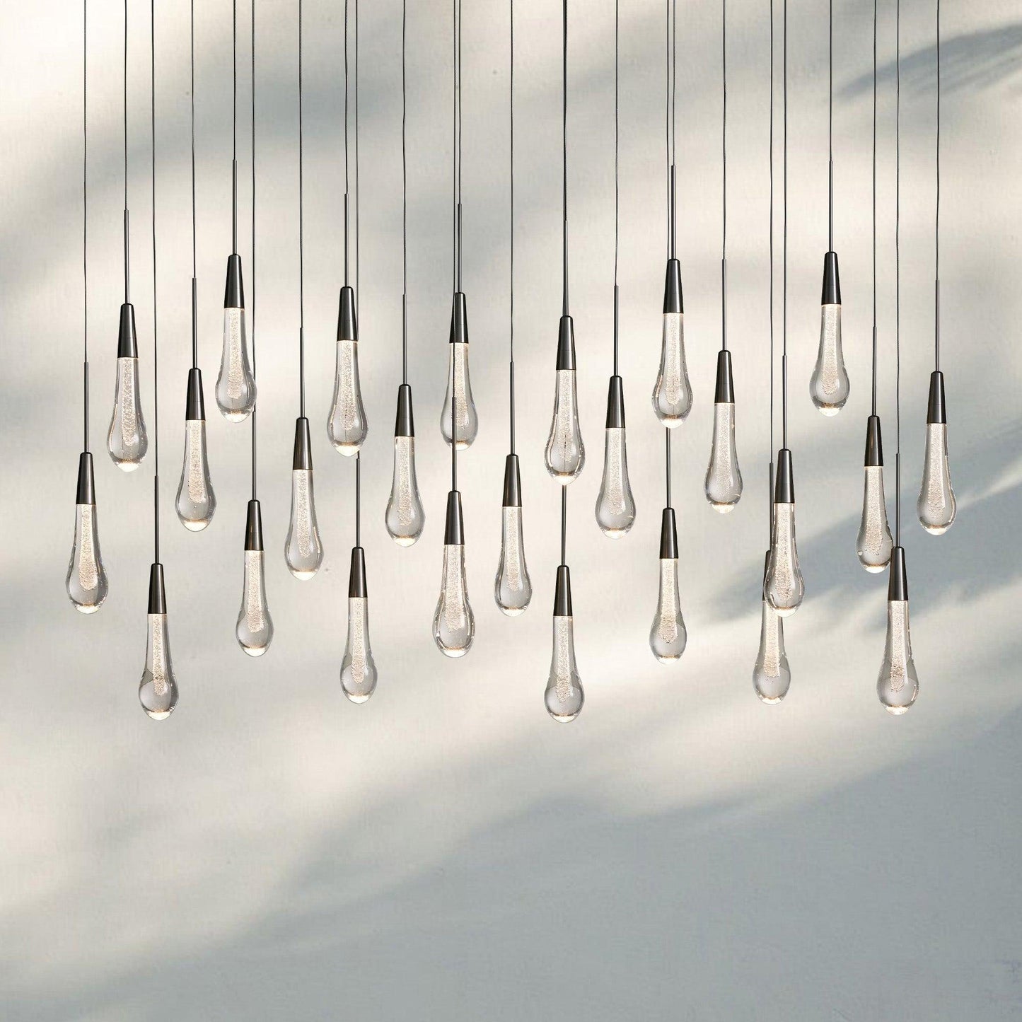Soltaire Linear Chandelier - Seeded Glass Raindrop Pendant Lighting