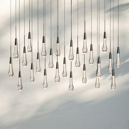 Soltaire Linear Chandelier - Seeded Glass Raindrop Pendant Lighting