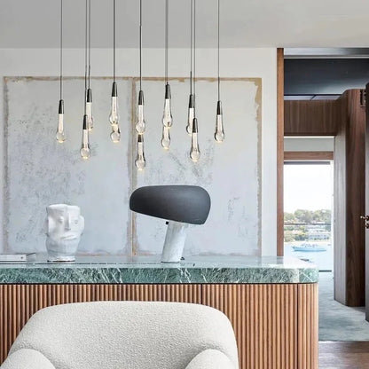 Soltaire Linear Chandelier - Seeded Glass Raindrop Pendant Lighting