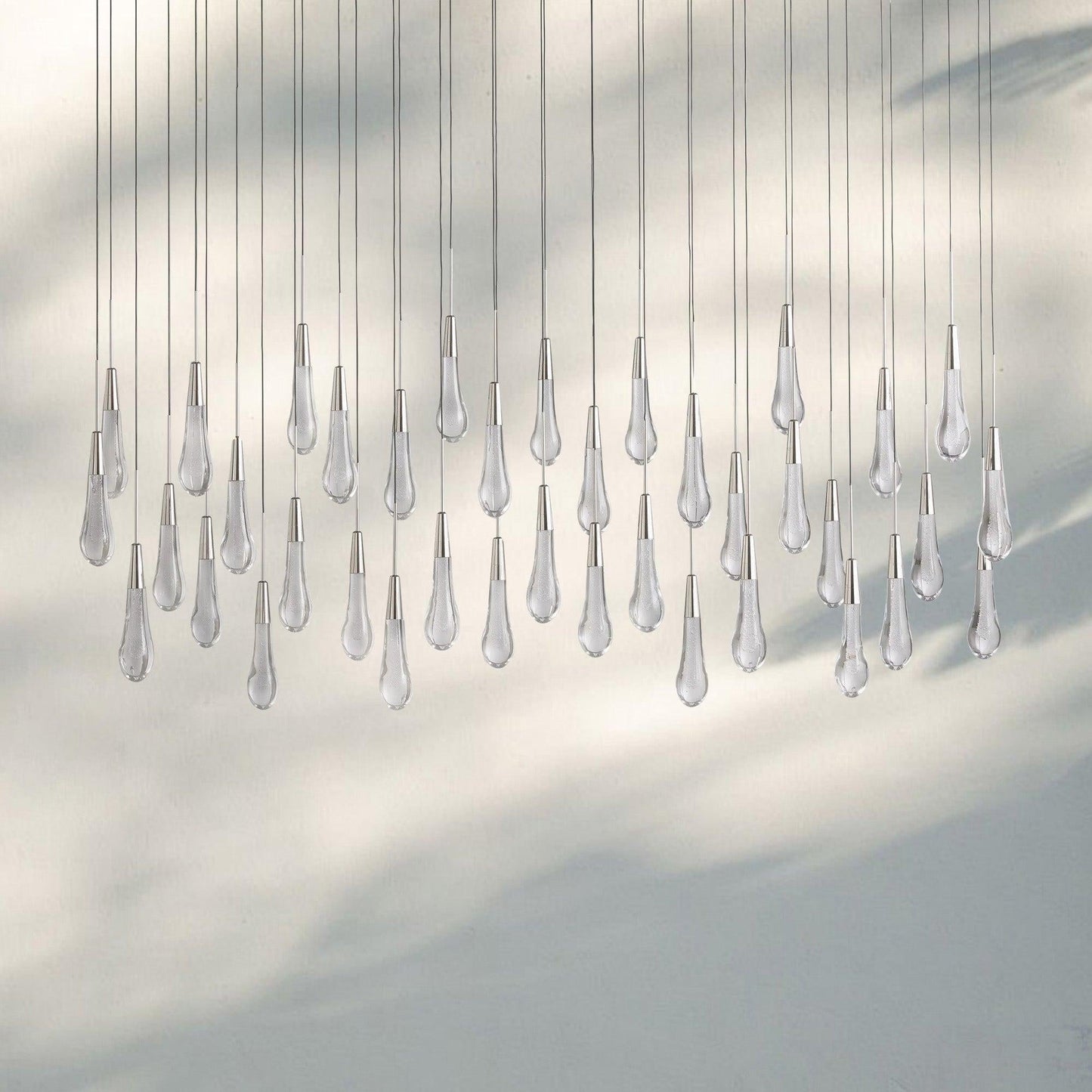 Soltaire Linear Chandelier - Seeded Glass Raindrop Pendant Lighting
