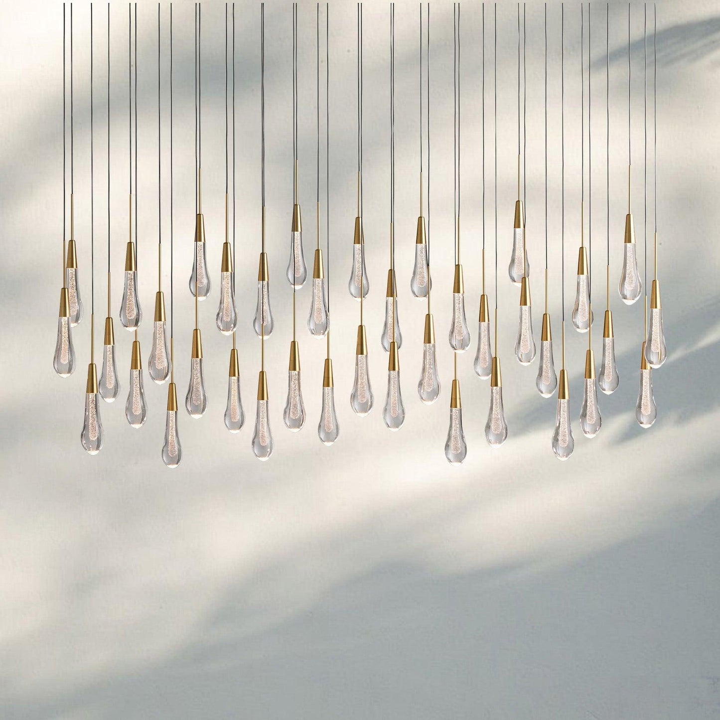 Soltaire Linear Chandelier - Seeded Glass Raindrop Pendant Lighting
