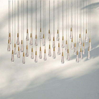 Soltaire Linear Chandelier - Seeded Glass Raindrop Pendant Lighting