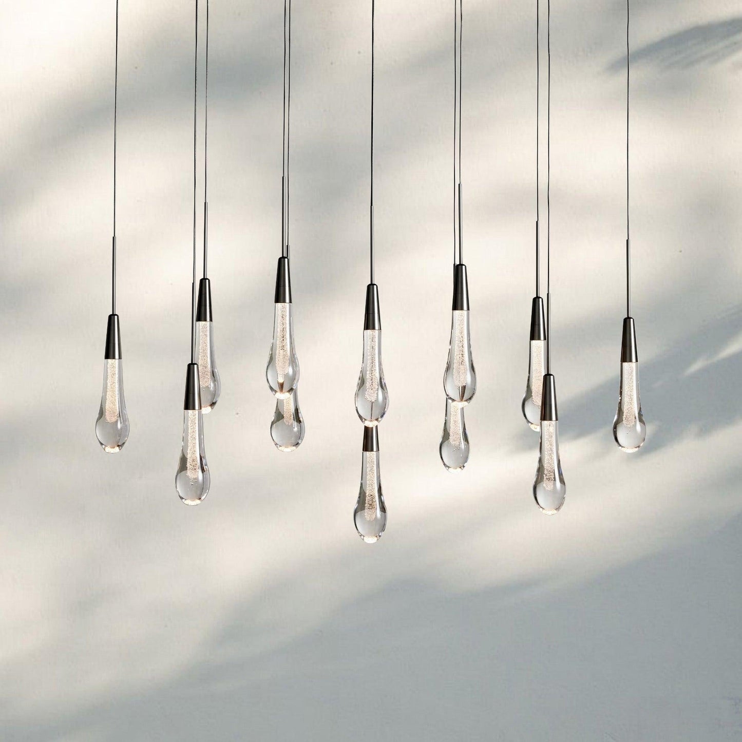 Soltaire Linear Chandelier - Seeded Glass Raindrop Pendant Lighting