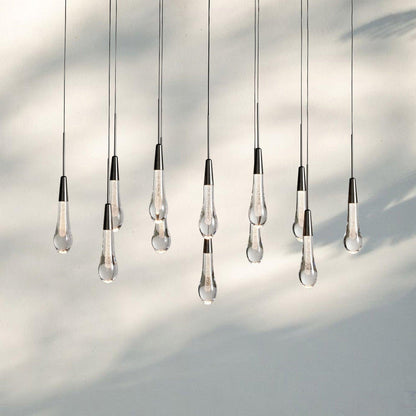 Soltaire Linear Chandelier - Seeded Glass Raindrop Pendant Lighting