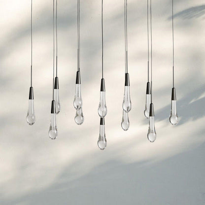 Soltaire Linear Chandelier - Seeded Glass Raindrop Pendant Lighting