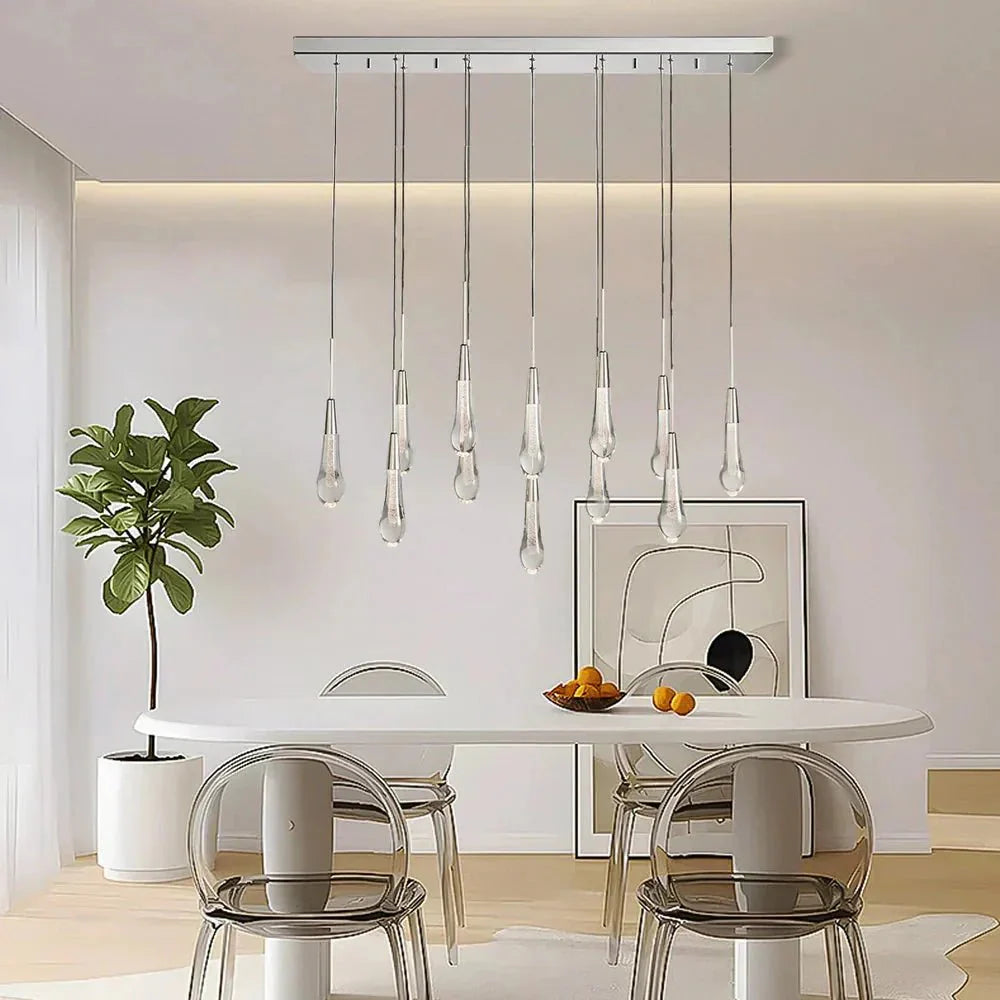 Soltaire Linear Chandelier - Seeded Glass Raindrop Pendant Lighting