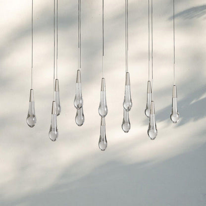 Soltaire Linear Chandelier - Seeded Glass Raindrop Pendant Lighting