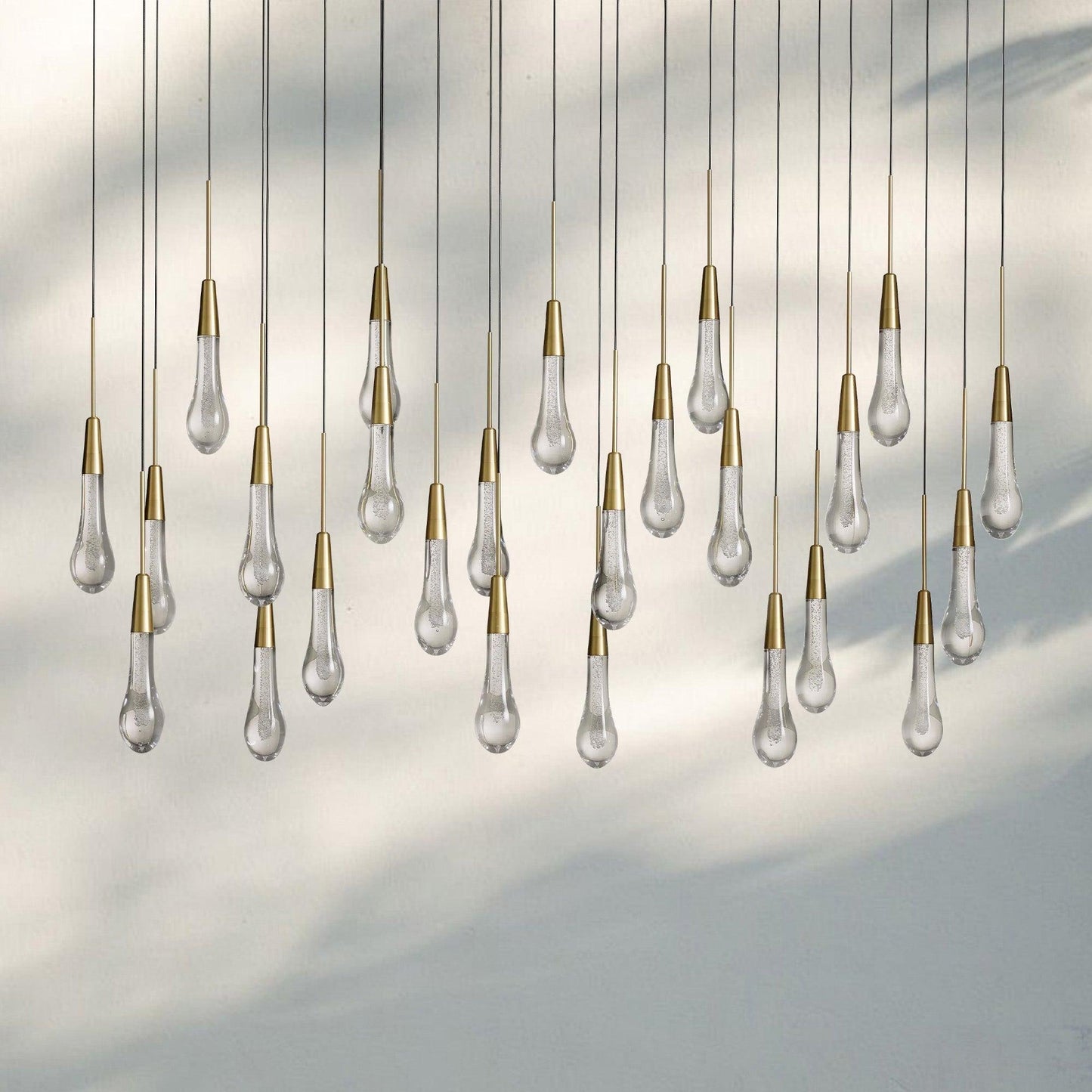 Soltaire Linear Chandelier - Seeded Glass Raindrop Pendant Lighting