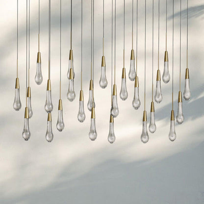 Soltaire Linear Chandelier - Seeded Glass Raindrop Pendant Lighting