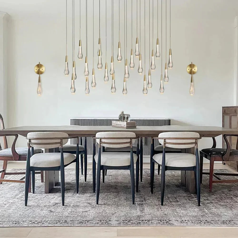 Soltaire Linear Chandelier - Seeded Glass Raindrop Pendant Lighting