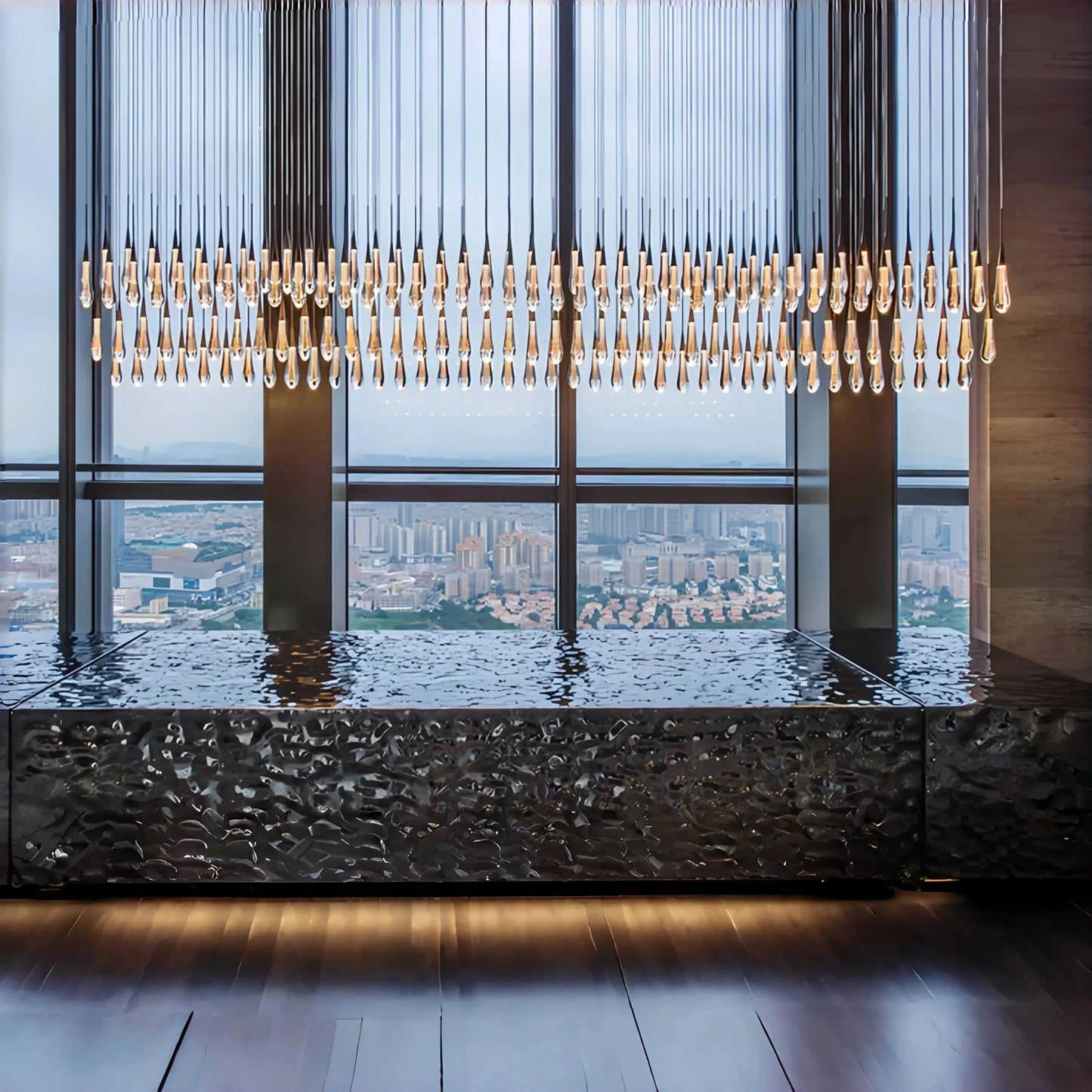 Soltaire Linear Chandelier - Seeded Glass Raindrop Pendant Lighting