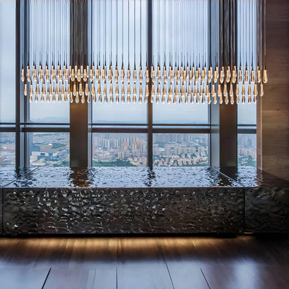 Soltaire Linear Chandelier - Seeded Glass Raindrop Pendant Lighting