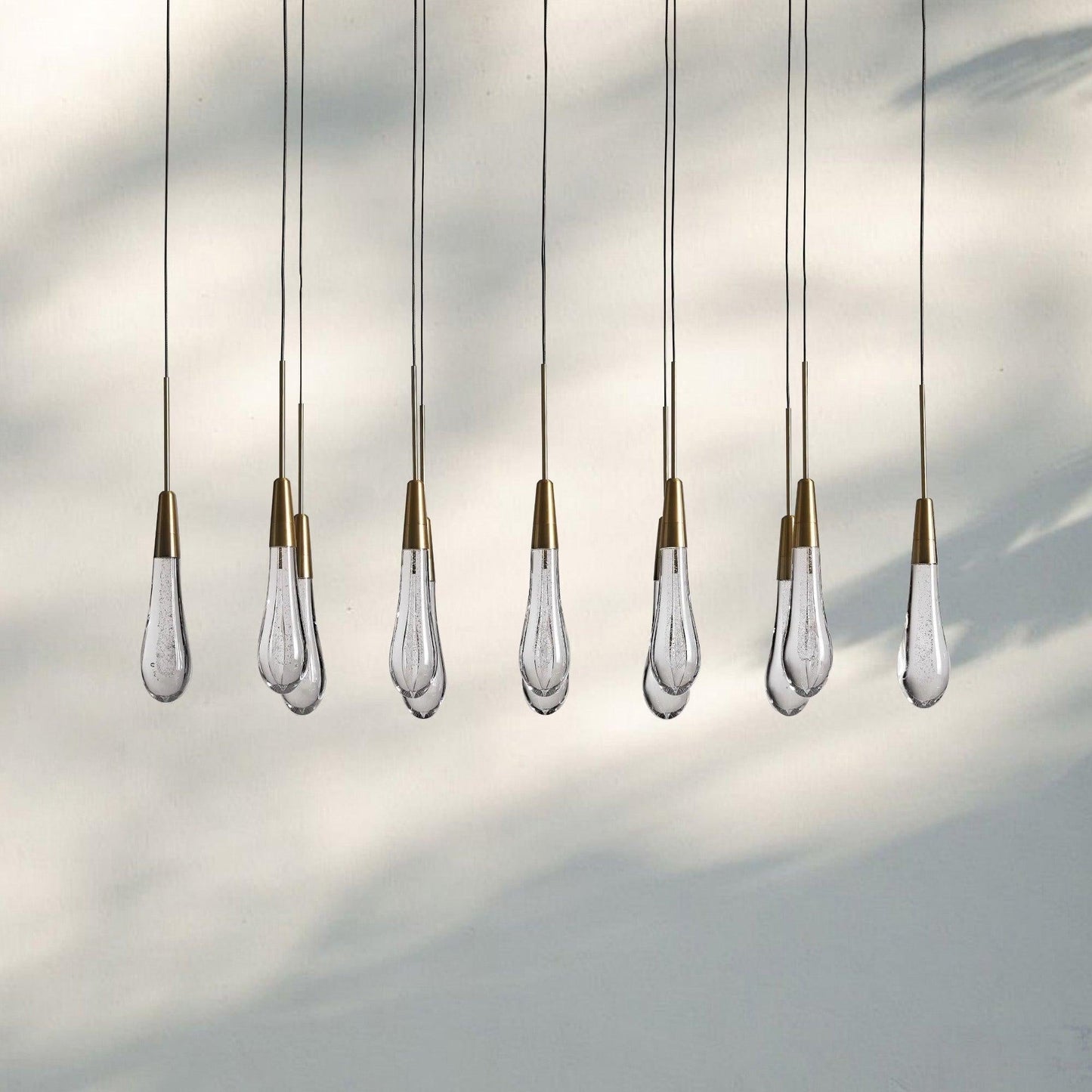Soltaire Linear Chandelier - Seeded Glass Raindrop Pendant Lighting