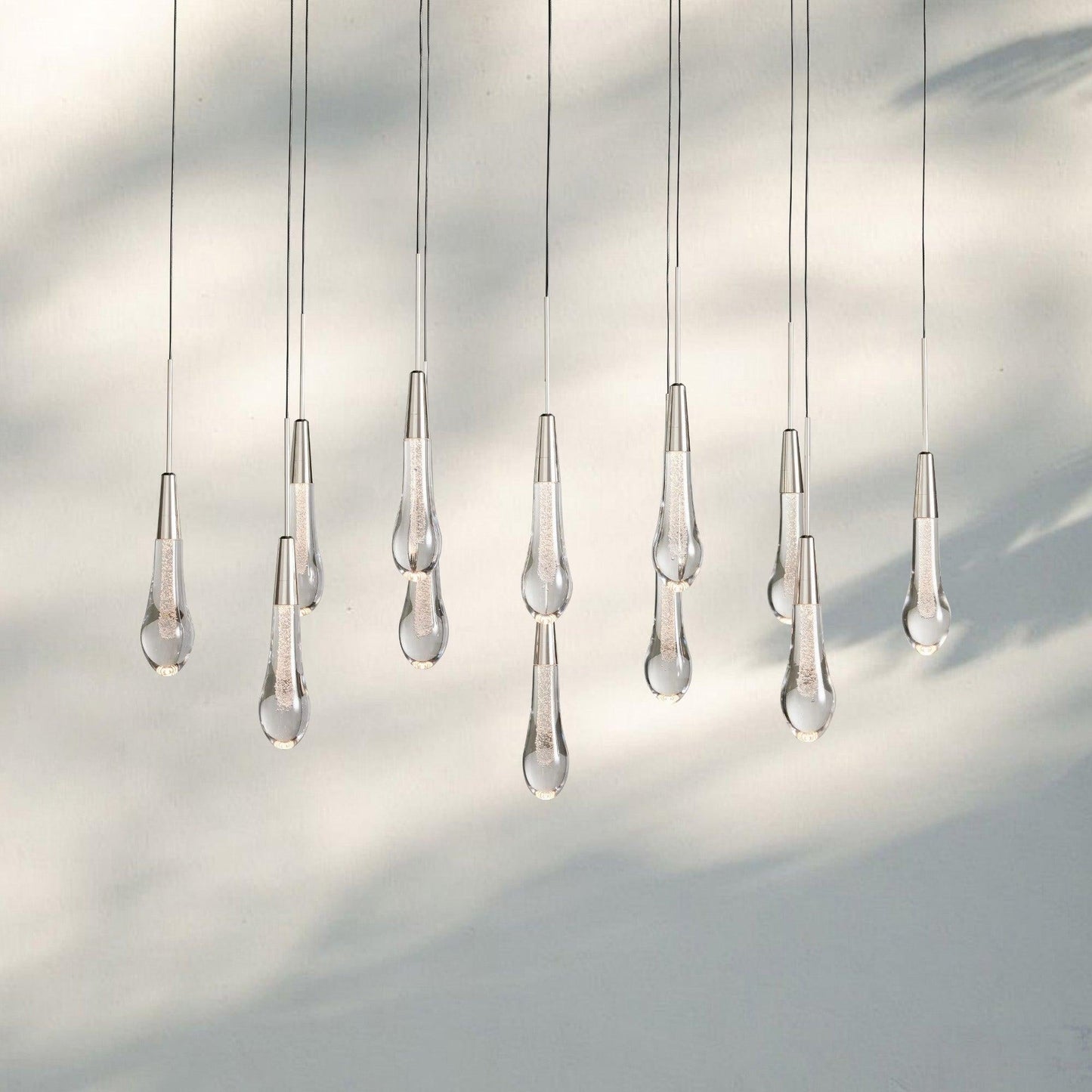 Soltaire Linear Chandelier - Seeded Glass Raindrop Pendant Lighting