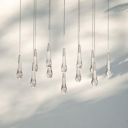 Soltaire Linear Chandelier - Seeded Glass Raindrop Pendant Lighting