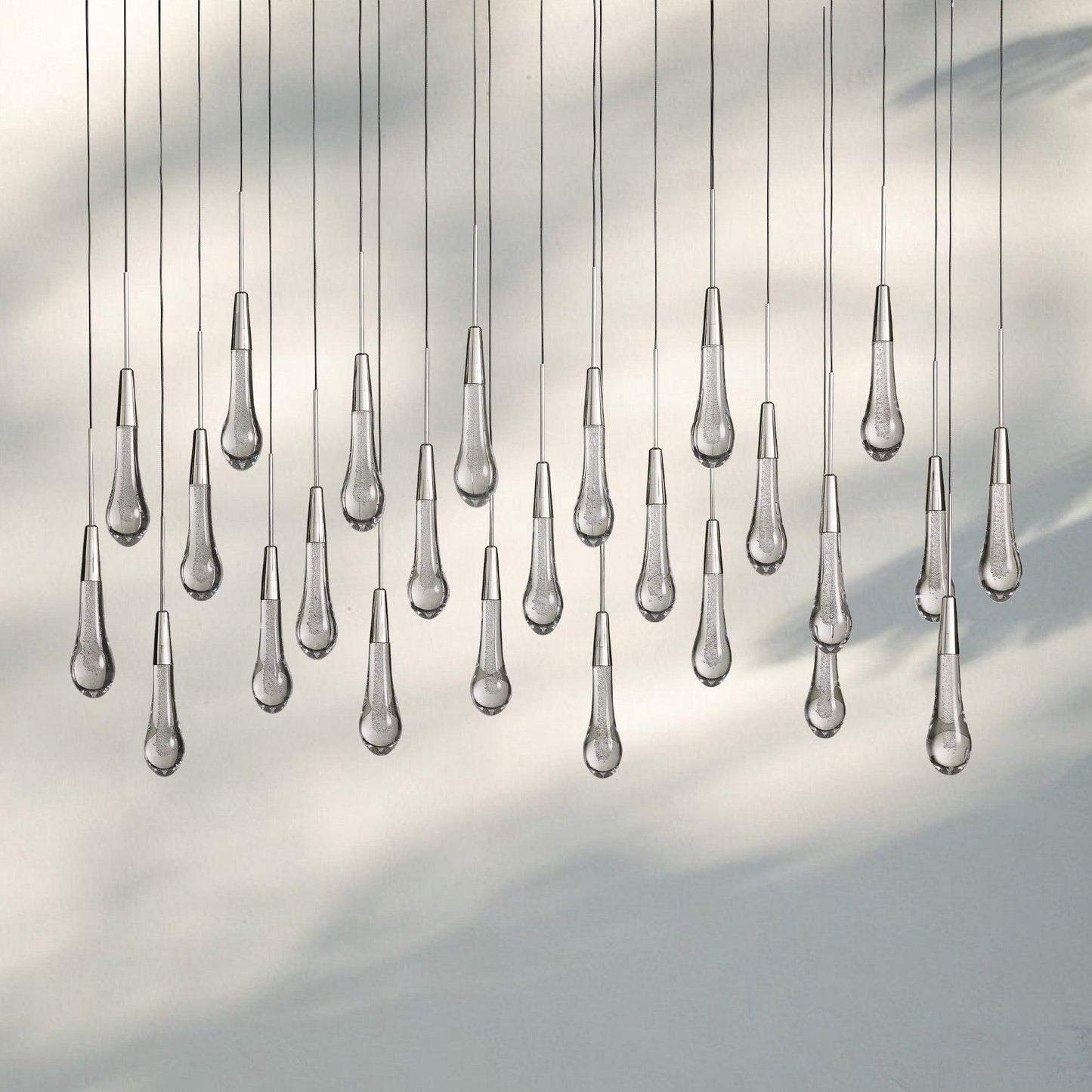 Soltaire Linear Chandelier - Seeded Glass Raindrop Pendant Lighting