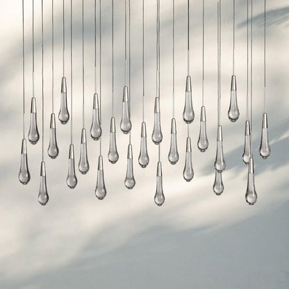 Soltaire Linear Chandelier - Seeded Glass Raindrop Pendant Lighting