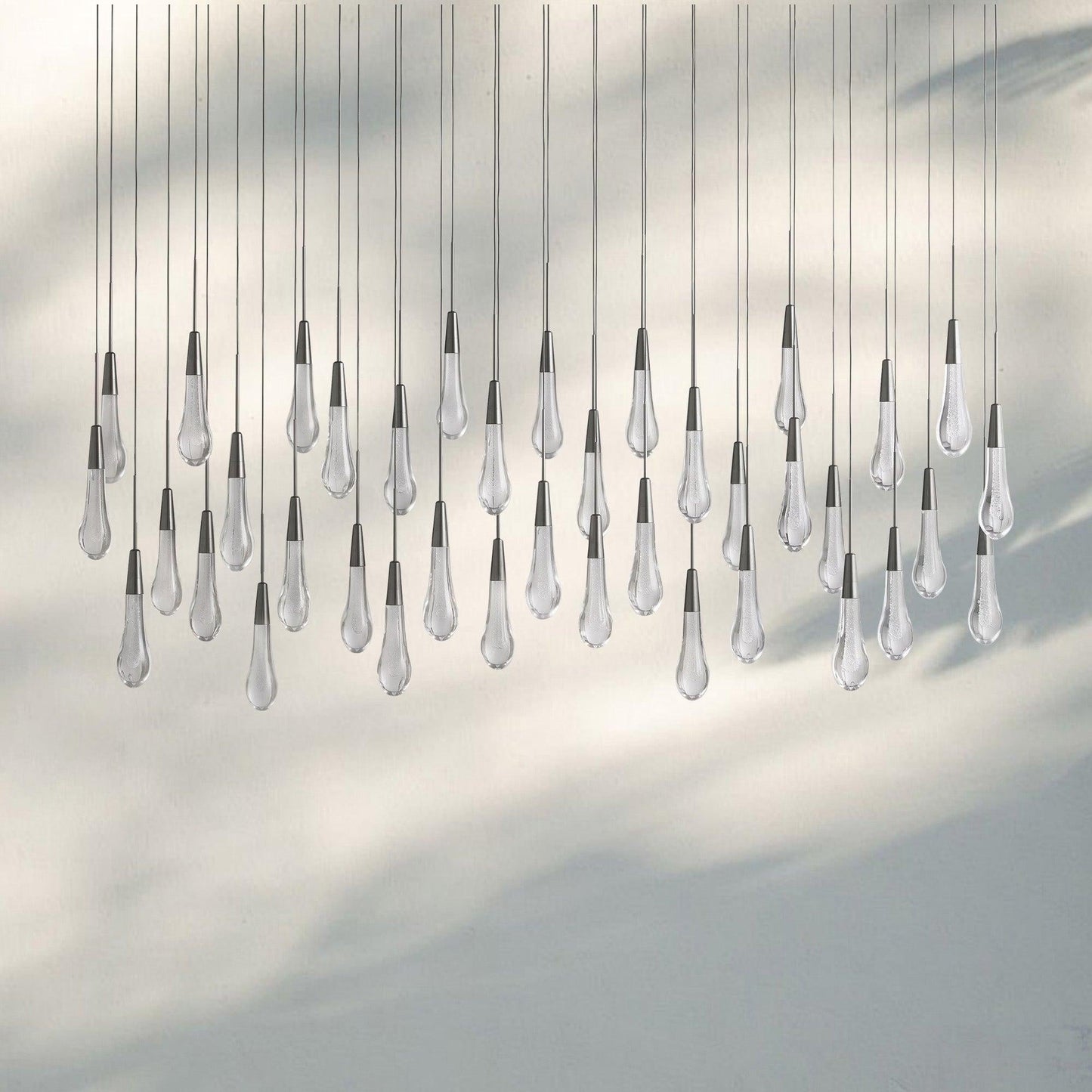 Soltaire Linear Chandelier - Seeded Glass Raindrop Pendant Lighting