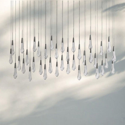 Soltaire Linear Chandelier - Seeded Glass Raindrop Pendant Lighting