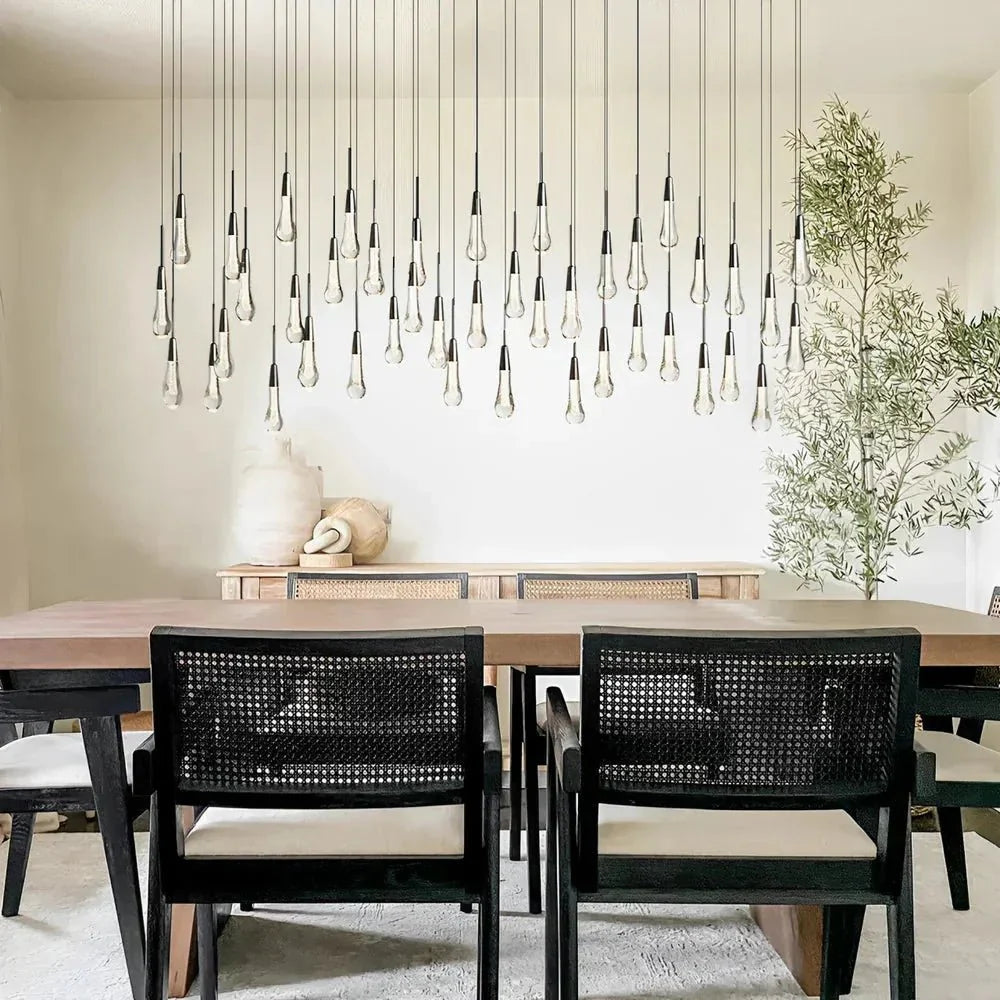 Soltaire Linear Chandelier - Seeded Glass Raindrop Pendant Lighting