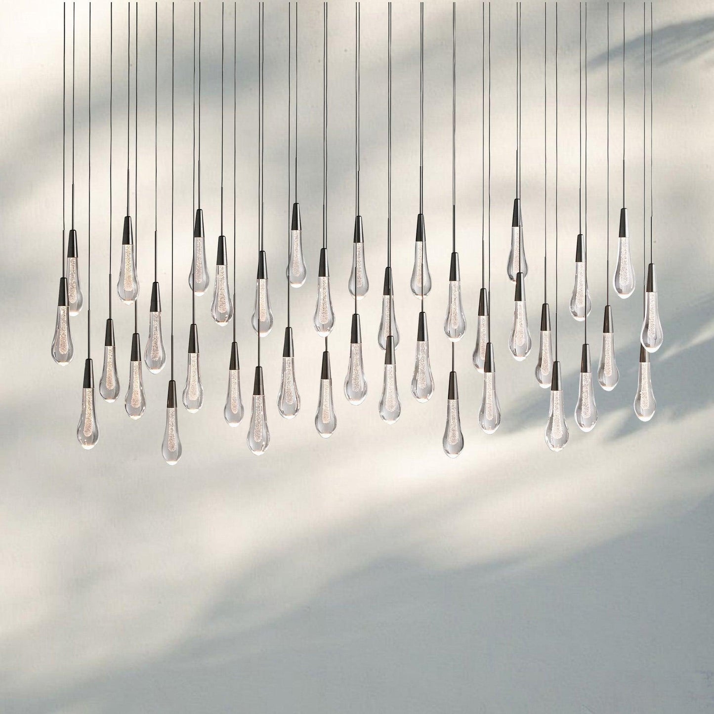 Soltaire Linear Chandelier - Seeded Glass Raindrop Pendant Lighting