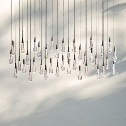 Soltaire Linear Chandelier - Seeded Glass Raindrop Pendant Lighting