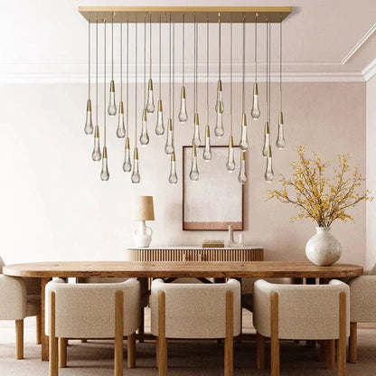 Soltaire Linear Chandelier - Seeded Glass Raindrop Pendant Lighting