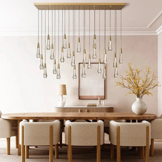 Soltaire Linear Chandelier - Seeded Glass Raindrop Pendant Lighting