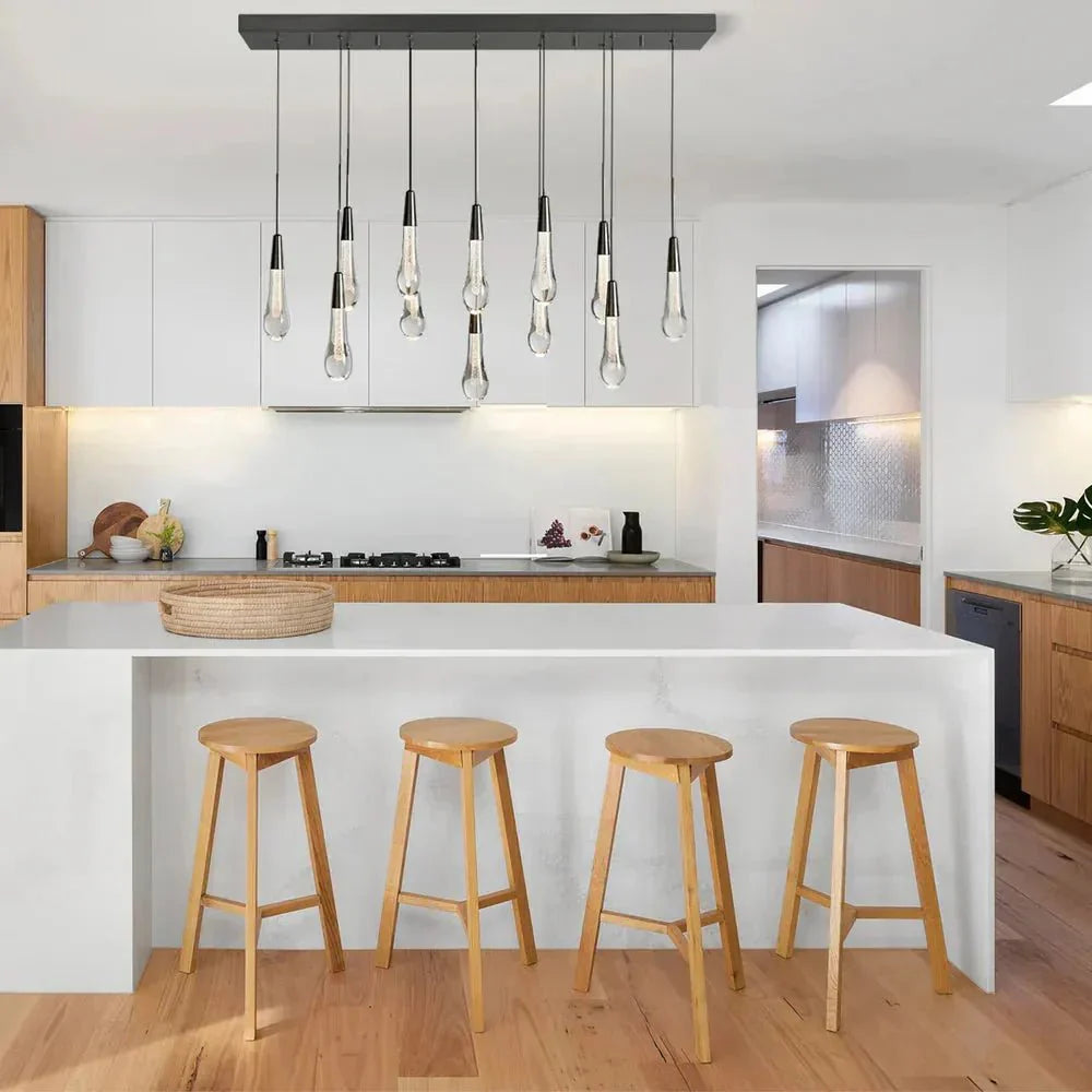 Soltaire Linear Chandelier - Seeded Glass Raindrop Pendant Lighting