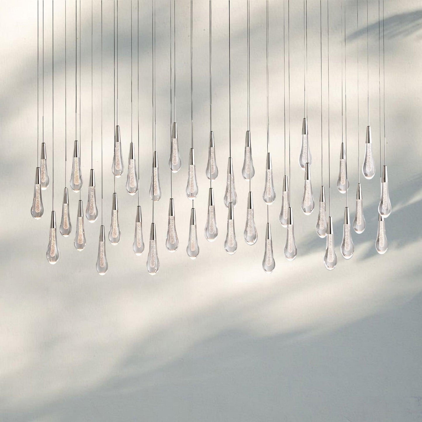 Soltaire Linear Chandelier - Seeded Glass Raindrop Pendant Lighting