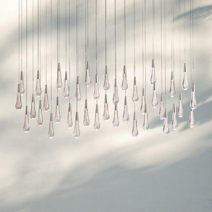 Soltaire Linear Chandelier - Seeded Glass Raindrop Pendant Lighting