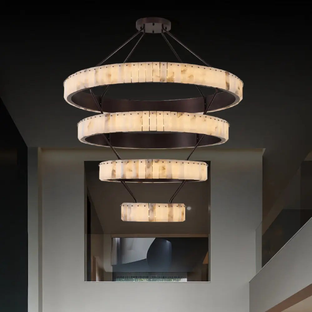 Tiered Alabaster Spiral Chandelier