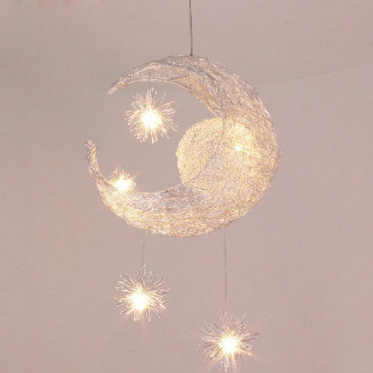 Star and Moon Aluminum Wire LED Pendant Light