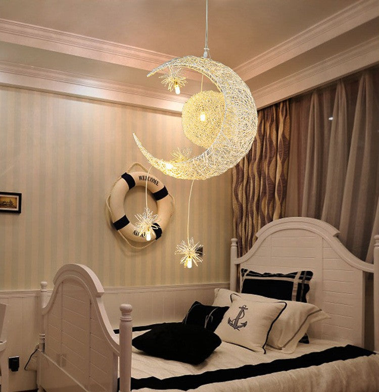 Star and Moon Aluminum Wire LED Pendant Light