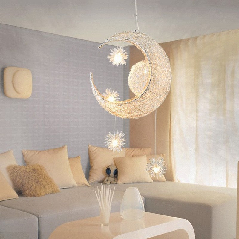 Star and Moon Aluminum Wire LED Pendant Light