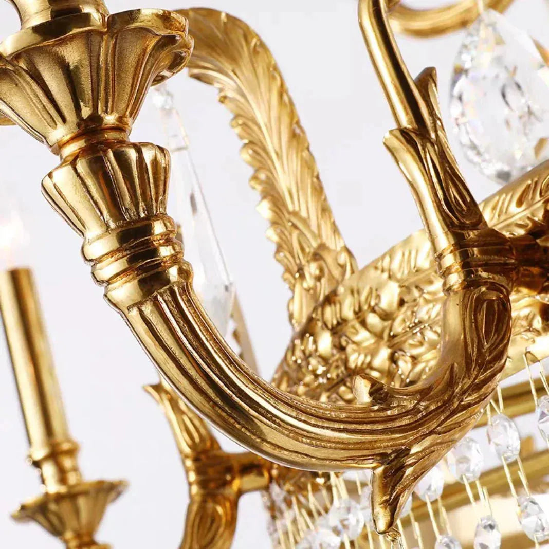 Stunning Oversized Luxury Golden Metal Candle Crystal Tassel Chandelier For High-ceiling